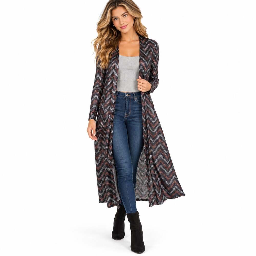 NWT LuLaRoe Sarah Duster Cardigan Womens Metallic Chevron Long Open Front XS